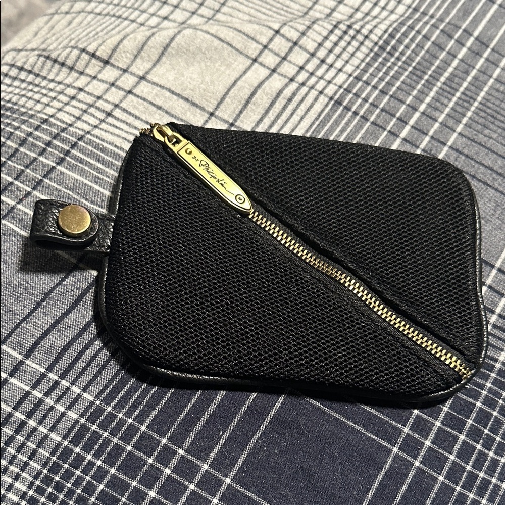 3.1 Phillip Lim Black Textured Pouch with Gold Zipper